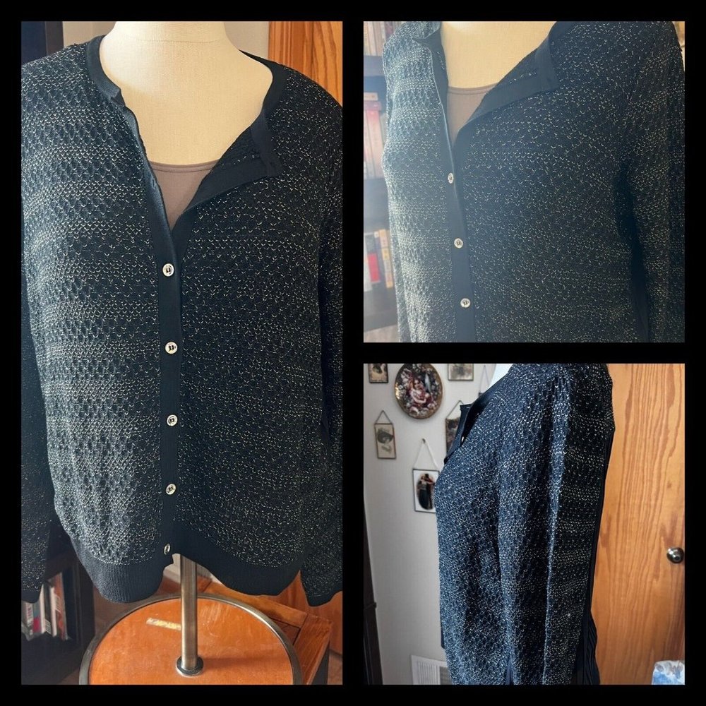 LARGE black NEIMAN MARCUS sparkly holiday button front SWEATER
